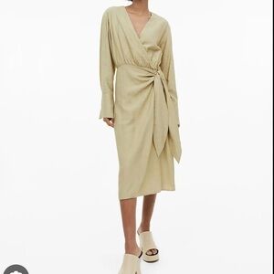 H&M pistachio wrap midi dress